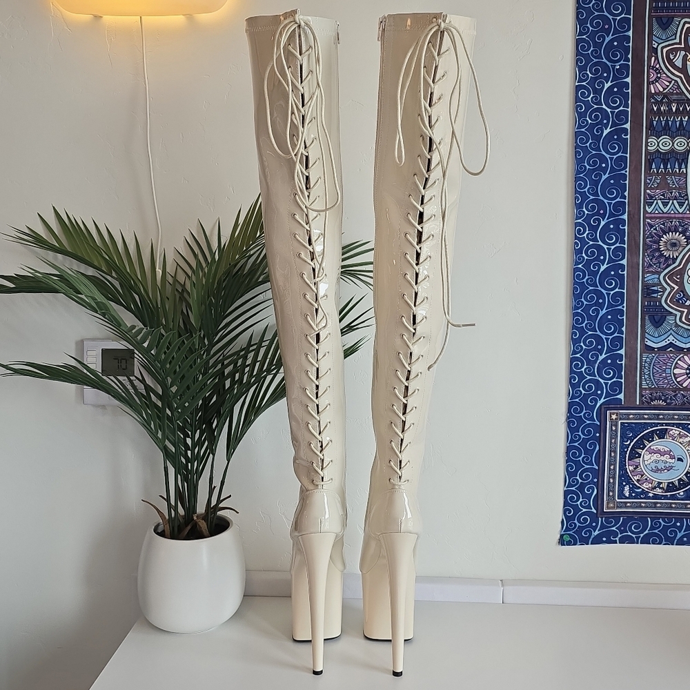 NWOB Hella Heels No Angel Corset Lace Thigh High Boot 8" Heel Protectors READ - Picture 8 of 13